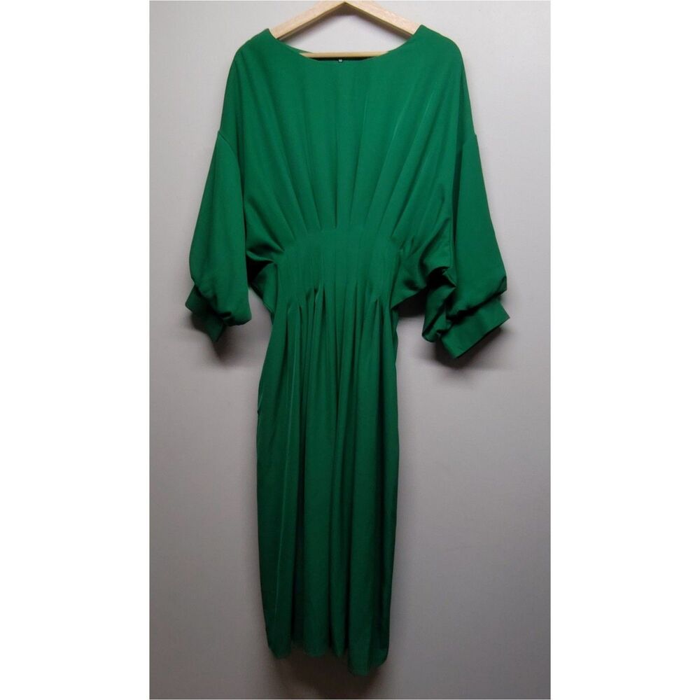 Camellia Midi Dress Women M Emerald Green Goddess Grecian Kaftan Regencycore